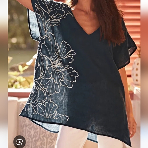 J.Jill Floral-embroidered Linen Poncho/Top Size One Size (S-L) - Picture 1 of 5